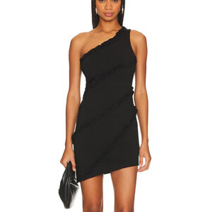 Revolve Black Mini Dress SMALL One Shoulder Bodycon Cotton More to Come $72 NEW